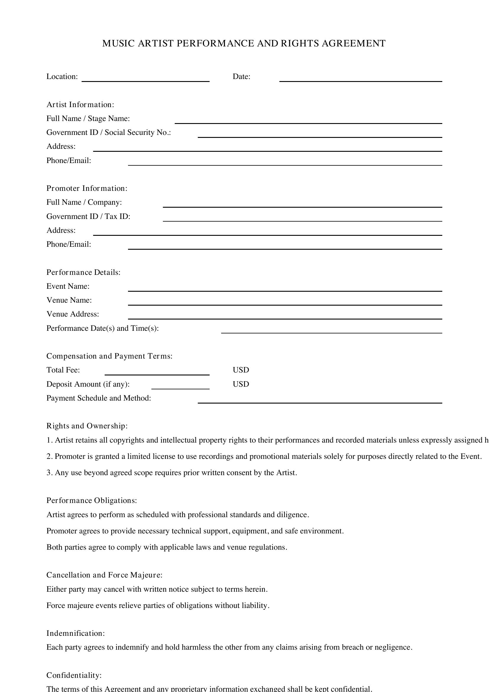 Music Contract Template - US