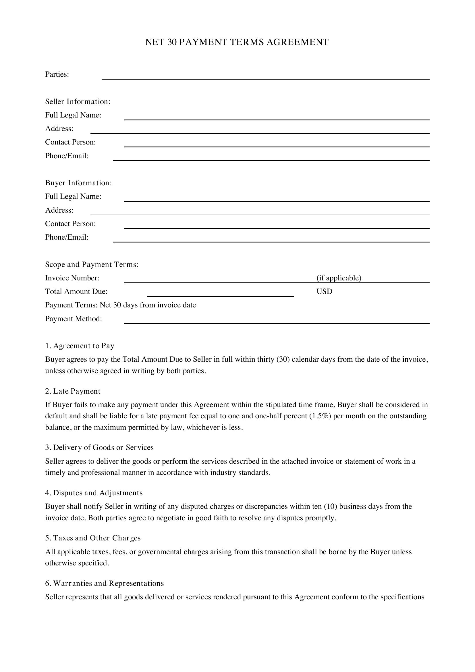 Net 30 Contract Template - US