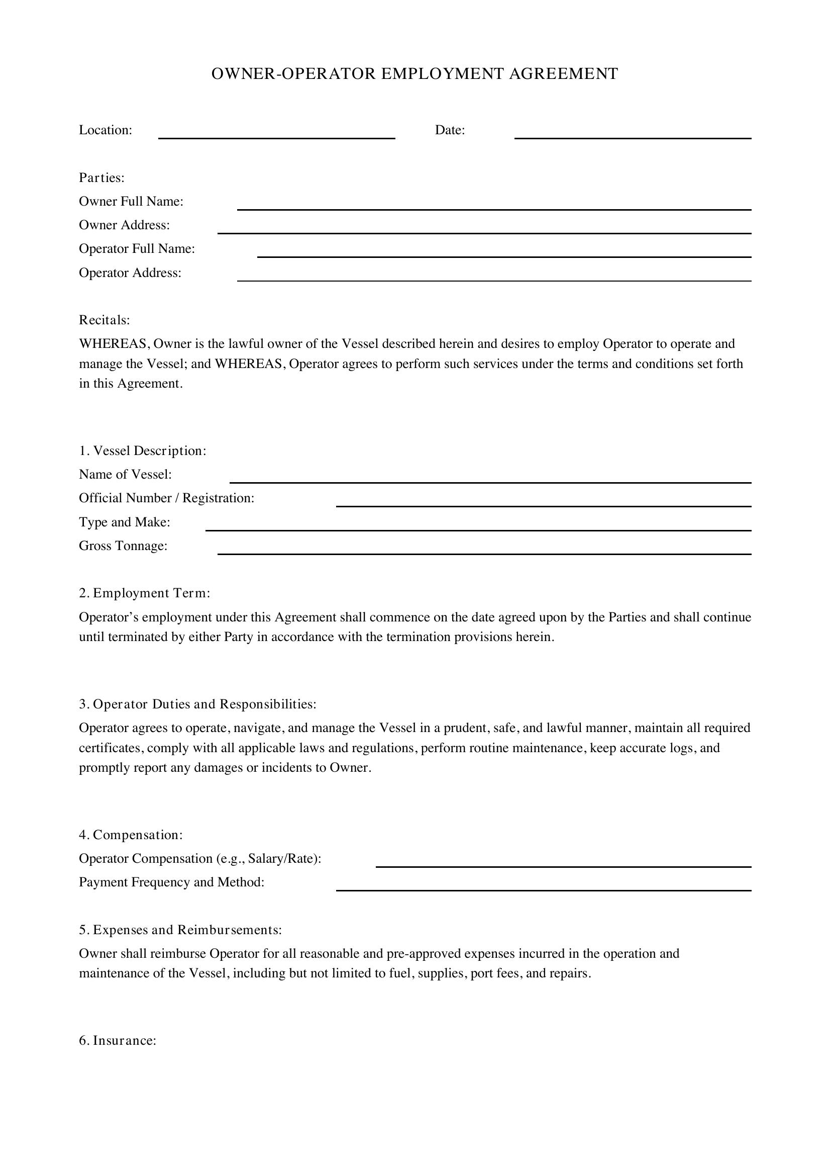 Owner Operator Contract Template - US