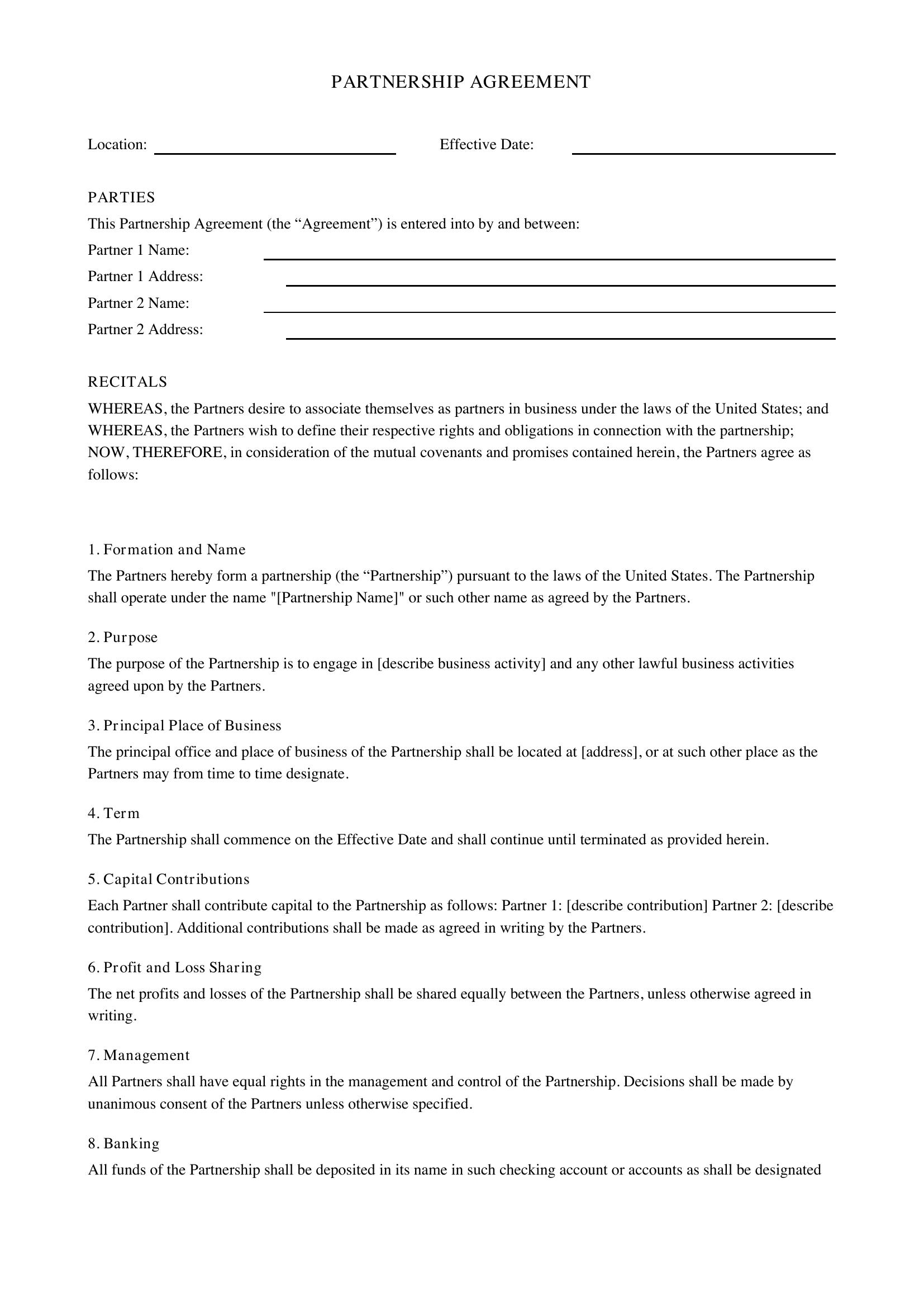 Partnership Contract Template - US