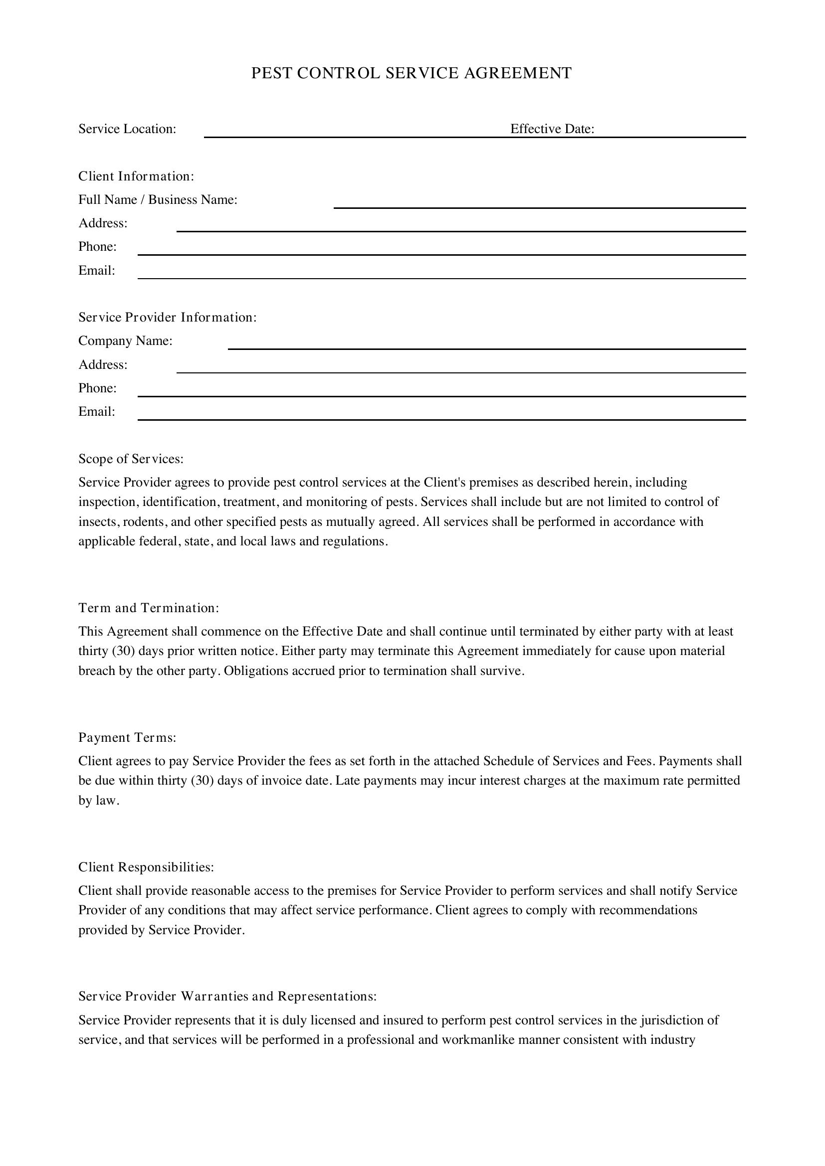 Pest Control Contract Template - US