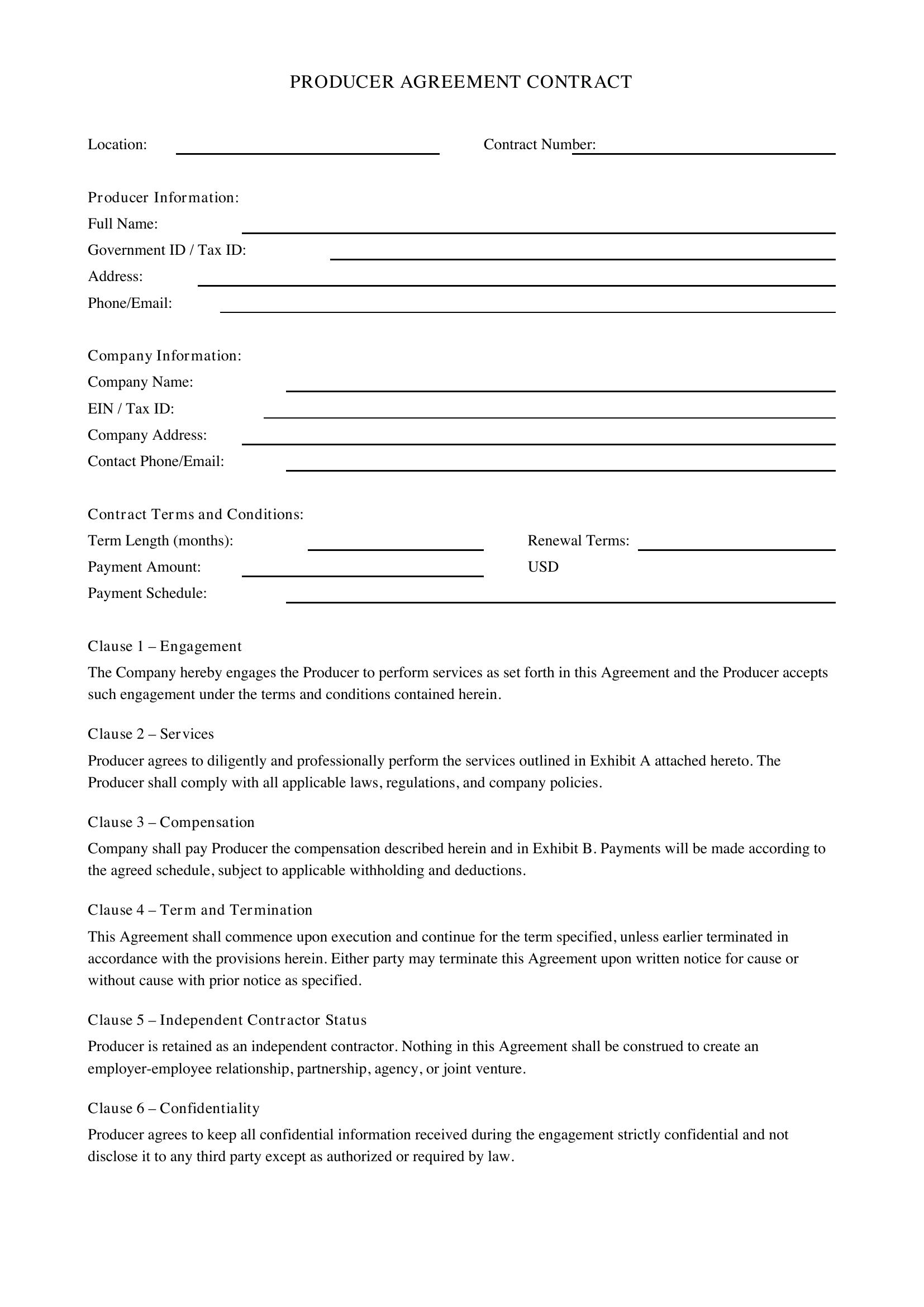Producer Contract Template - US