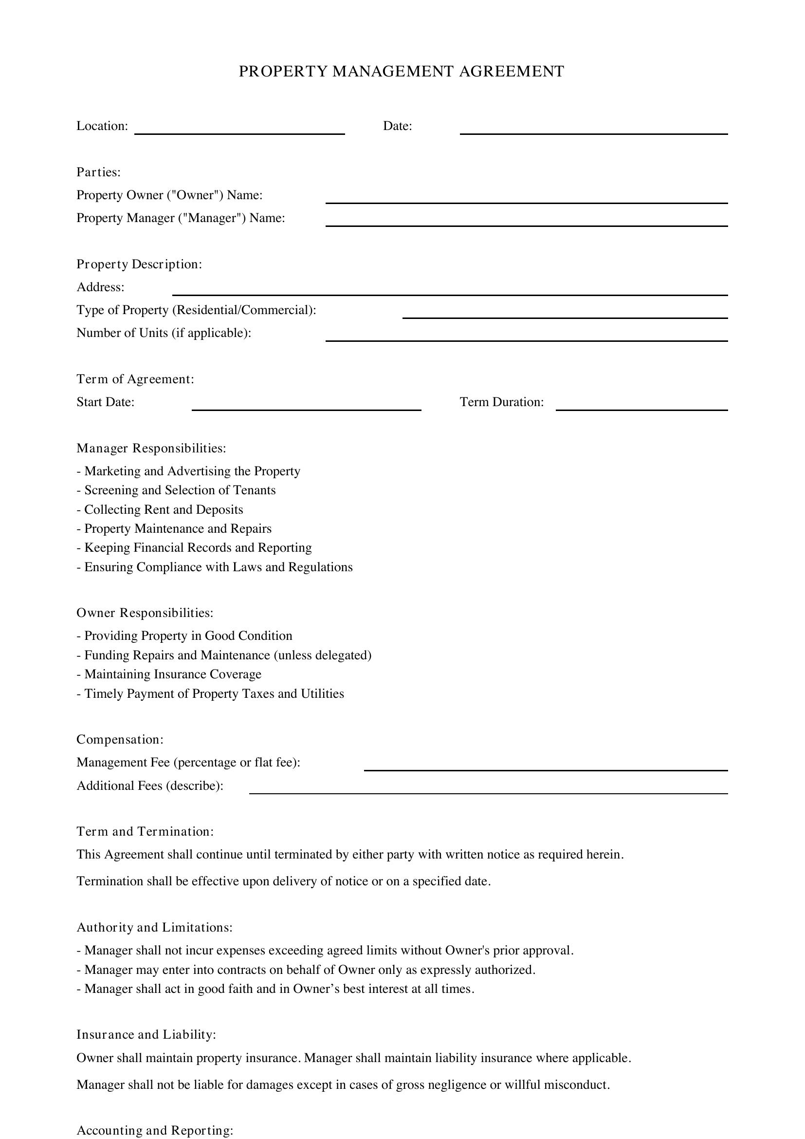 Property Management Contract Template - US
