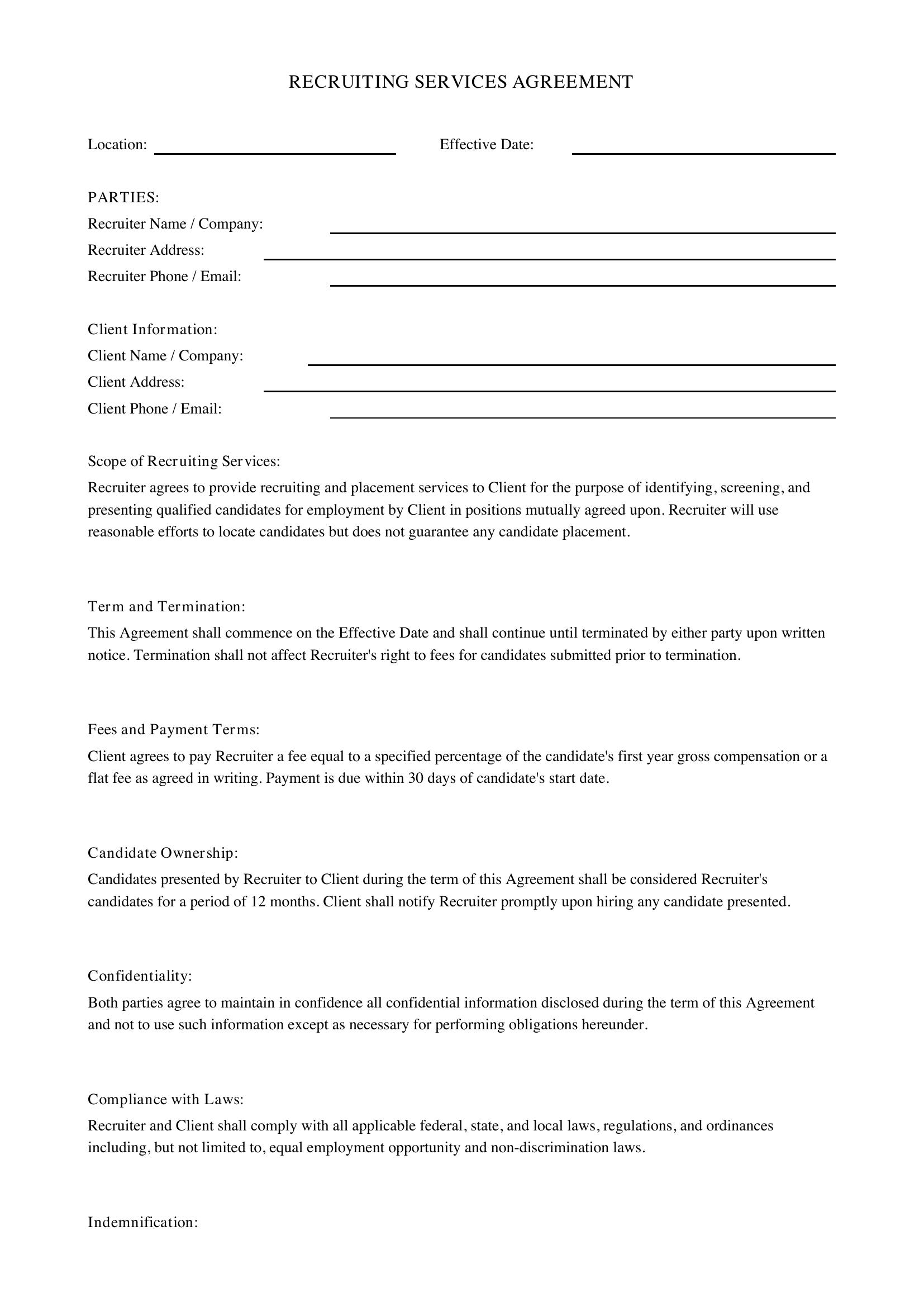 Recruiting Contract Template - US