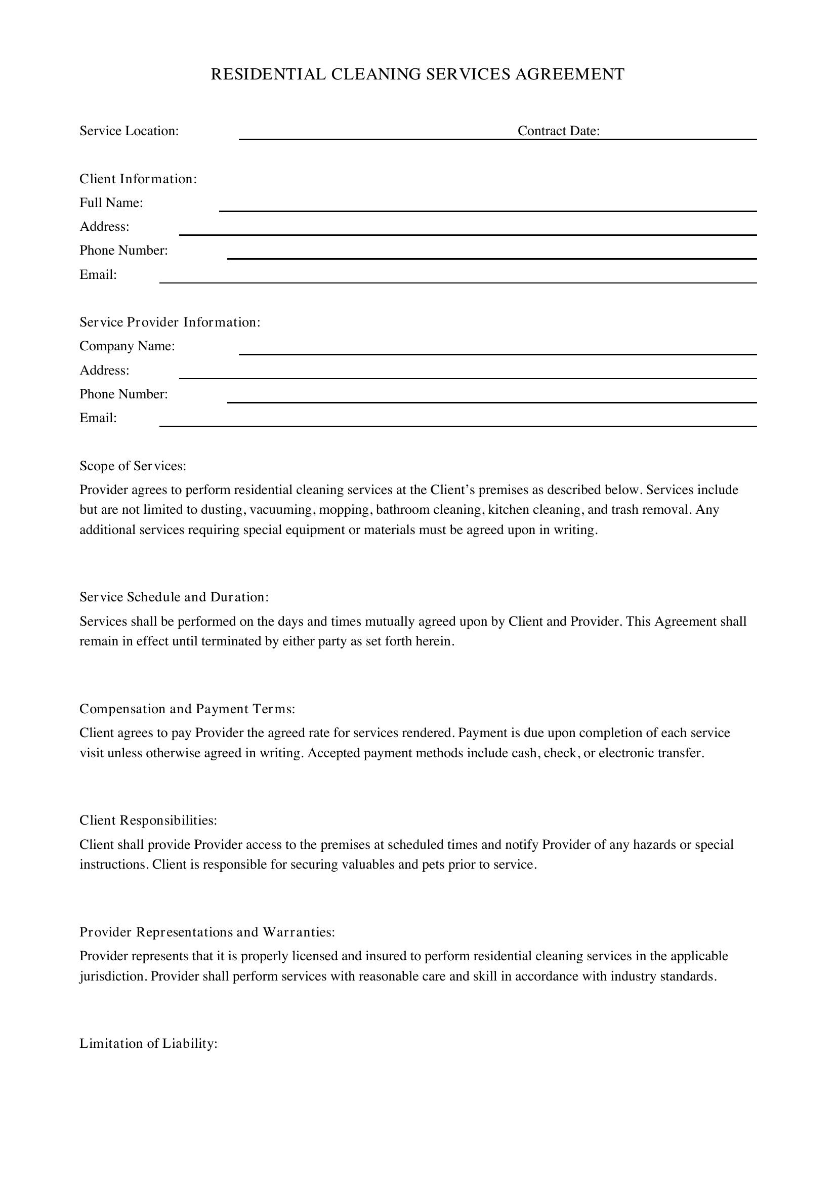 Residential Cleaning Contract Template - US