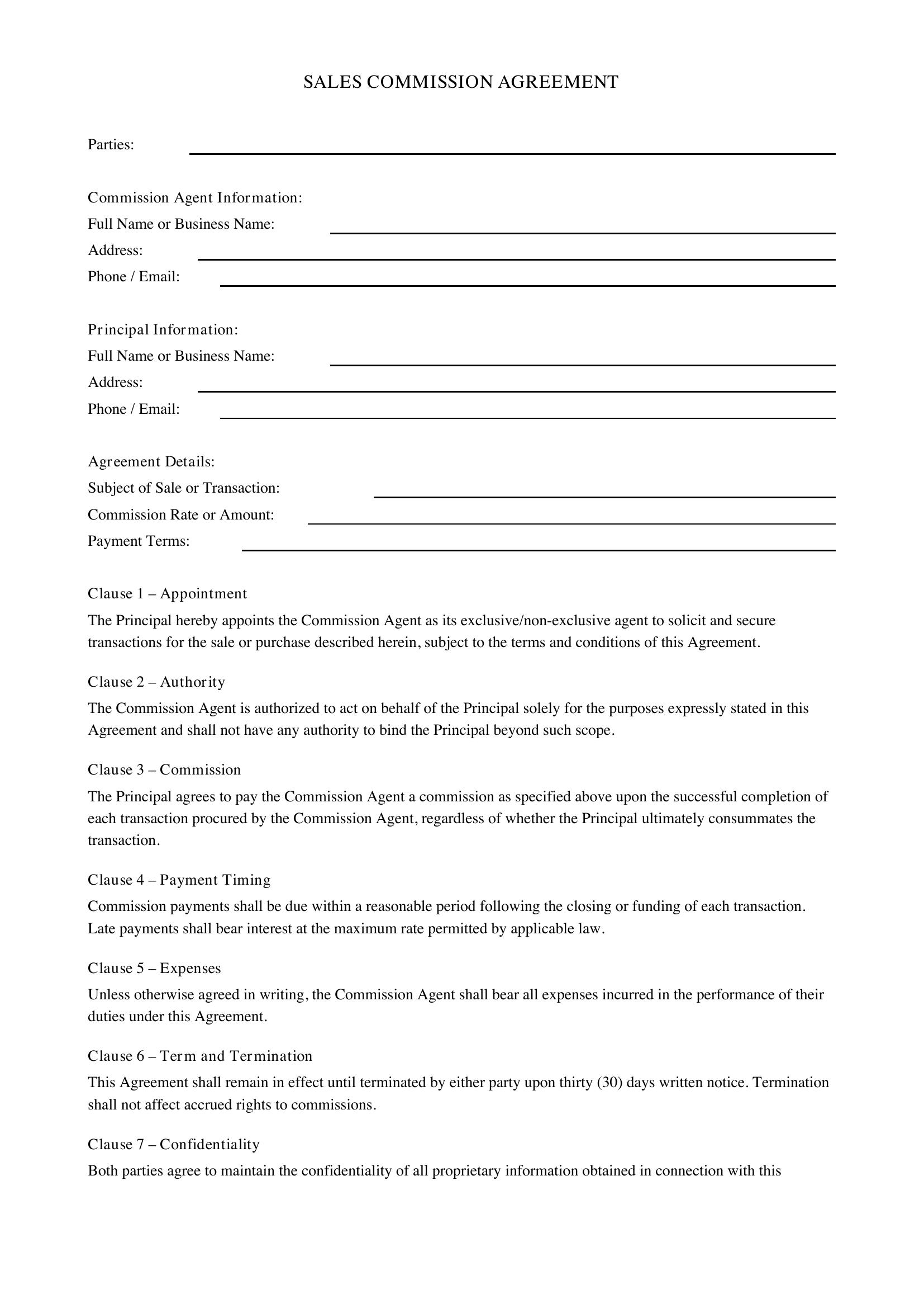 Sales Commission Contract Template - US