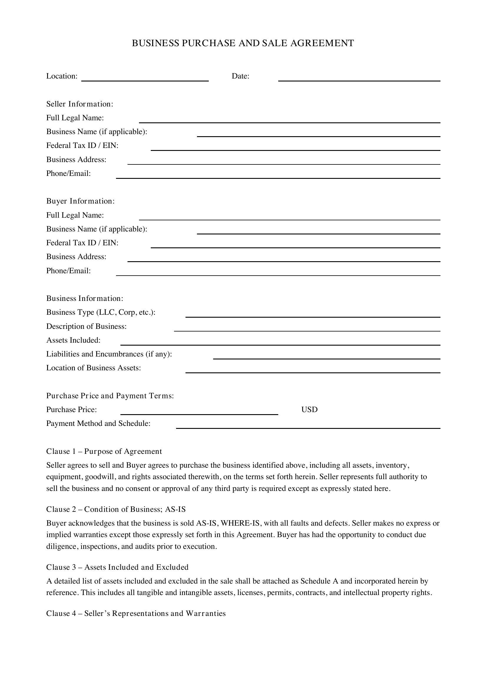 Selling Business Contract Template - US