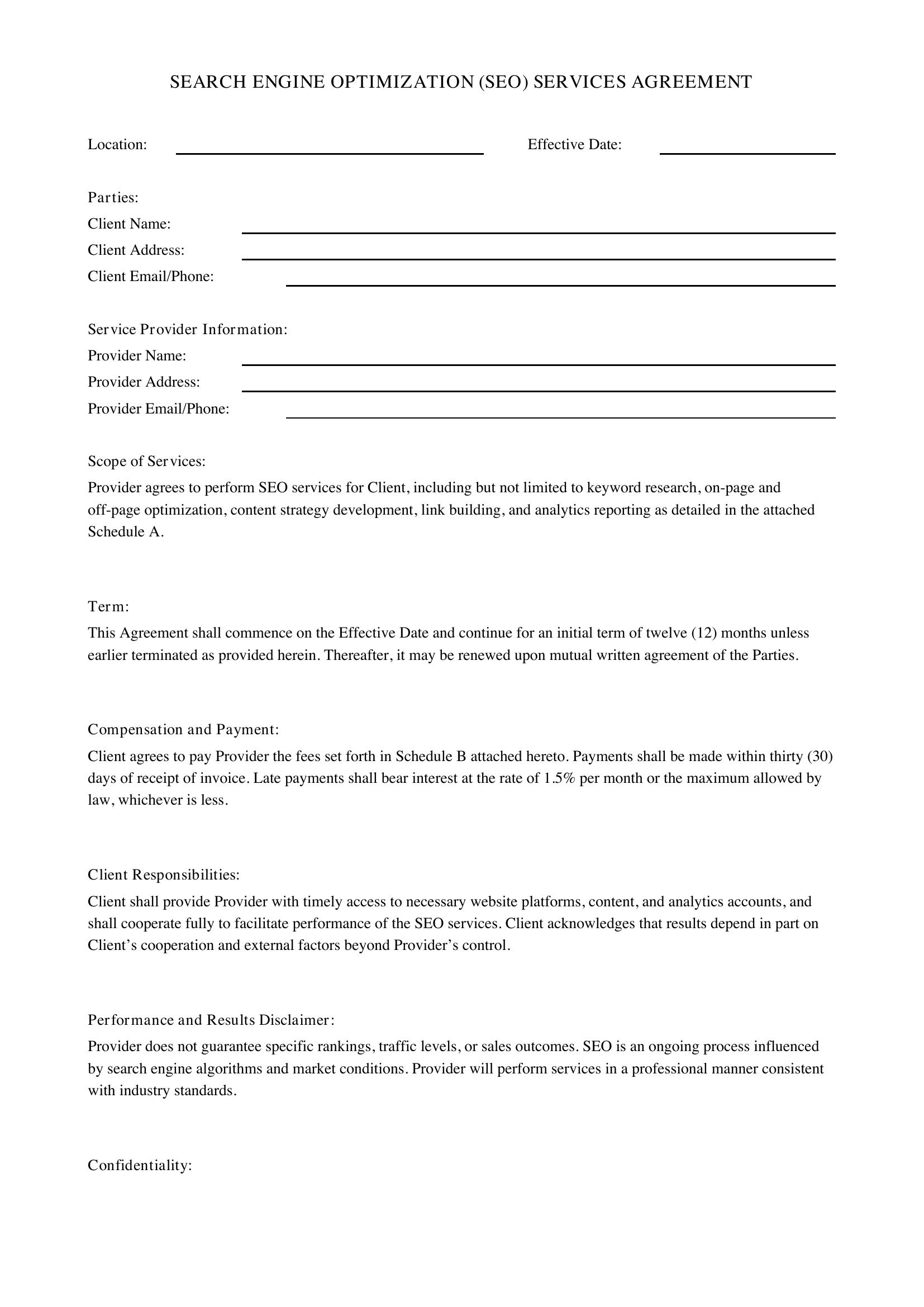 Seo Contract Template - US