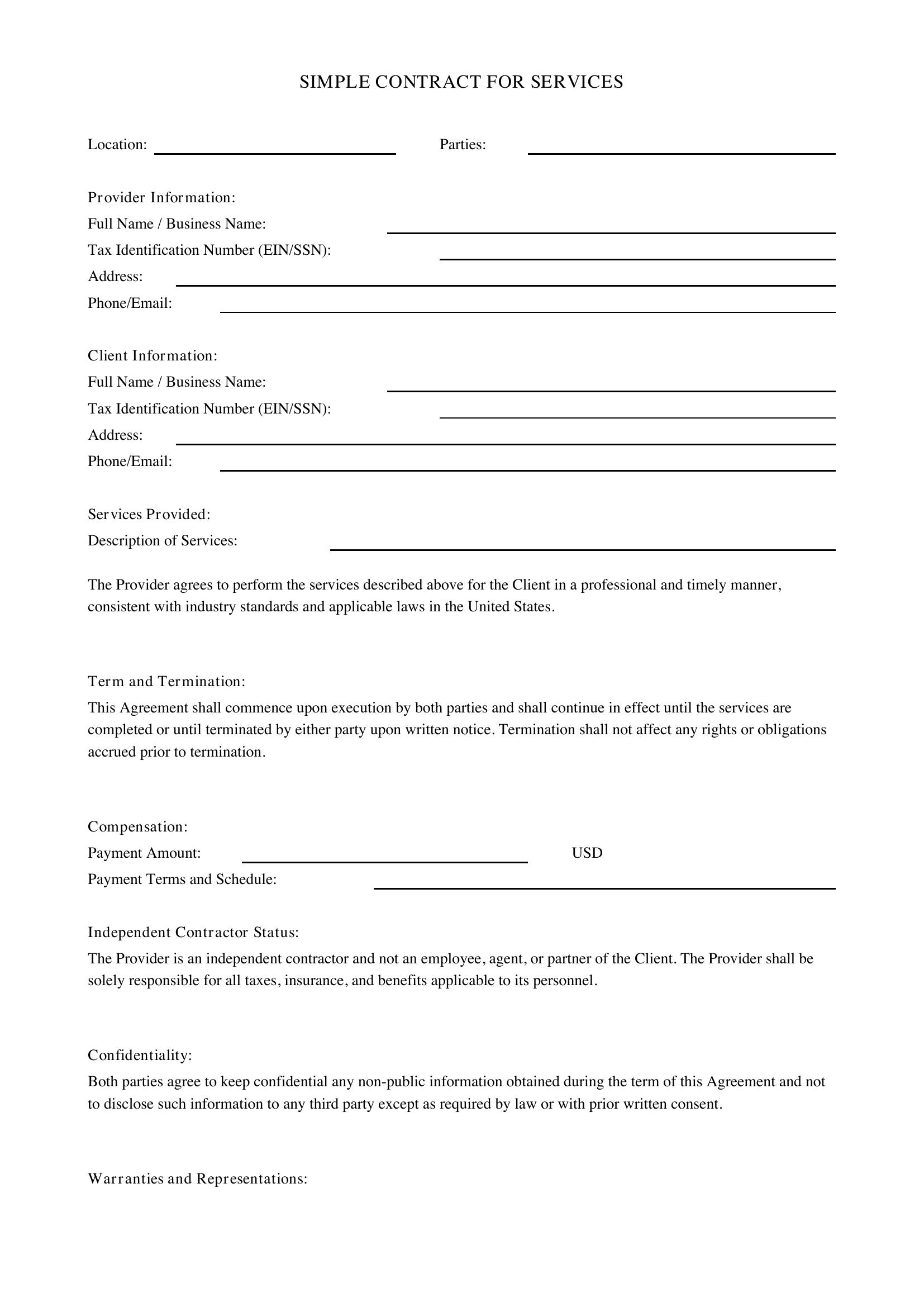 Simple Contract For Services Template - US
