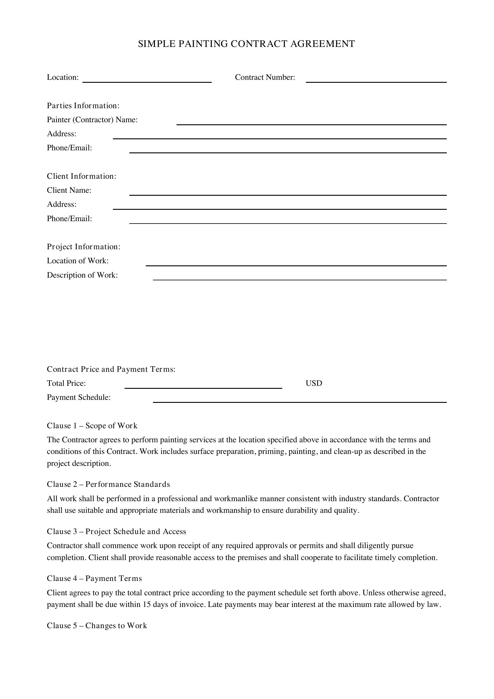 Simple Painting Contract Template - US