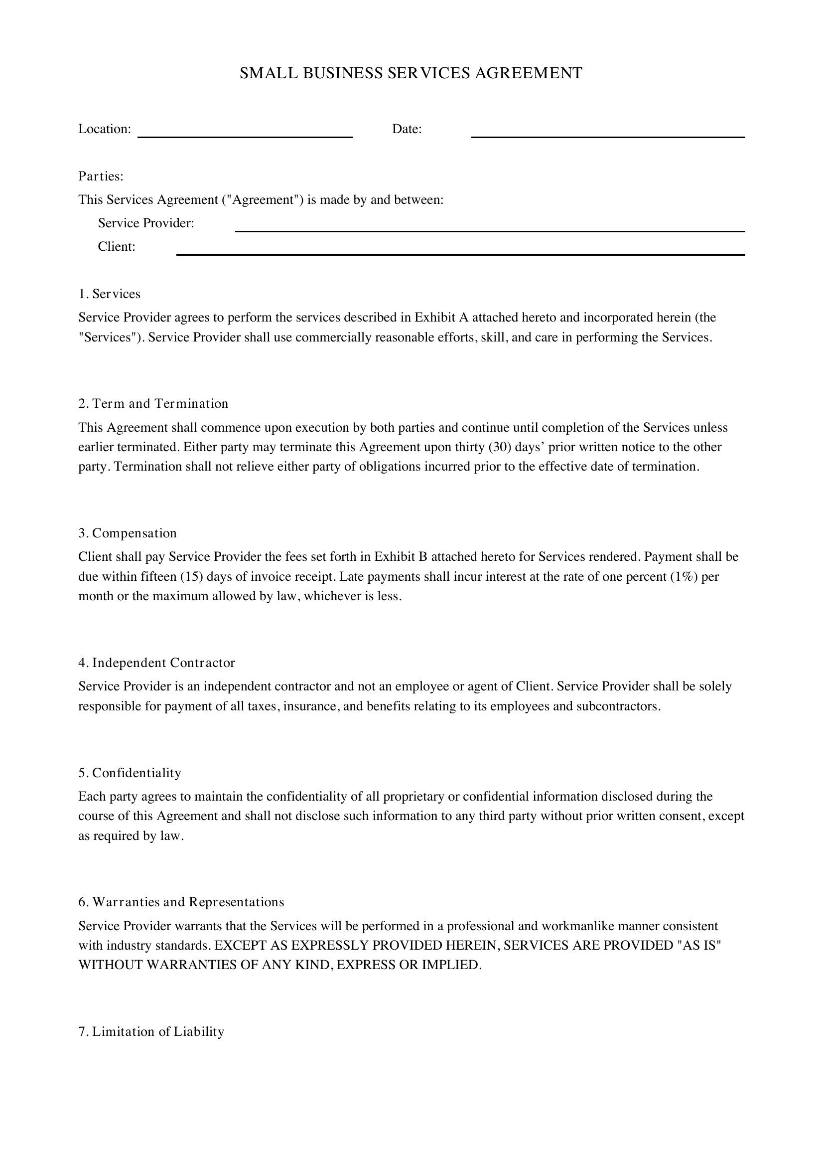 Small Business Contract Template - US