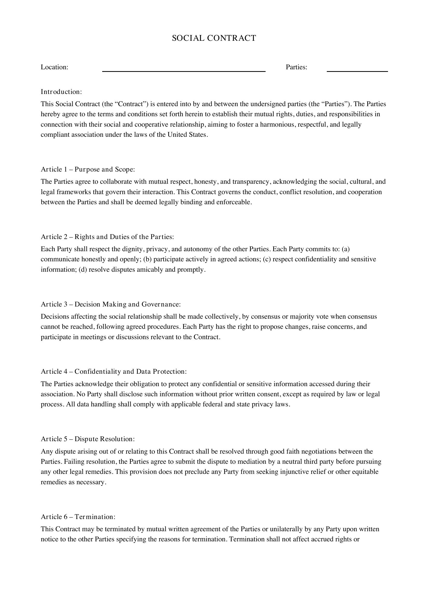 Social Contract Template - US