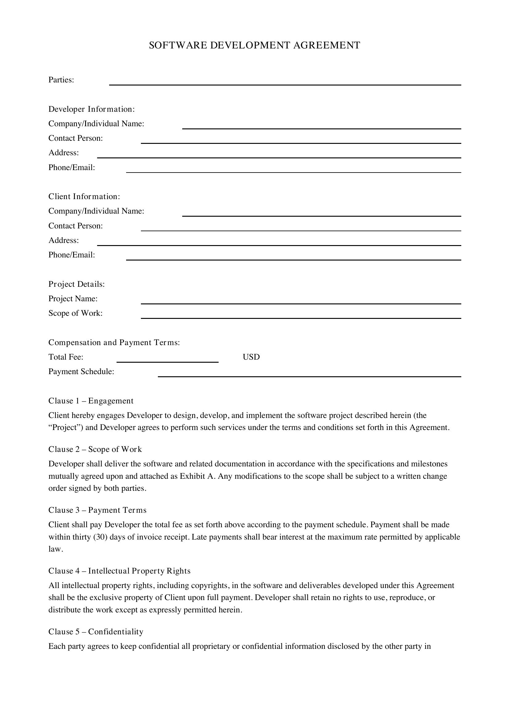 Software Development Contract Template - US