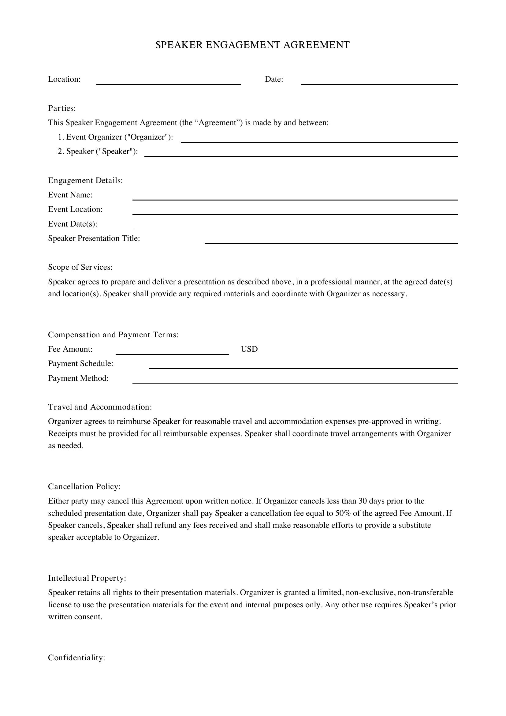 Speaker Contract Template - US