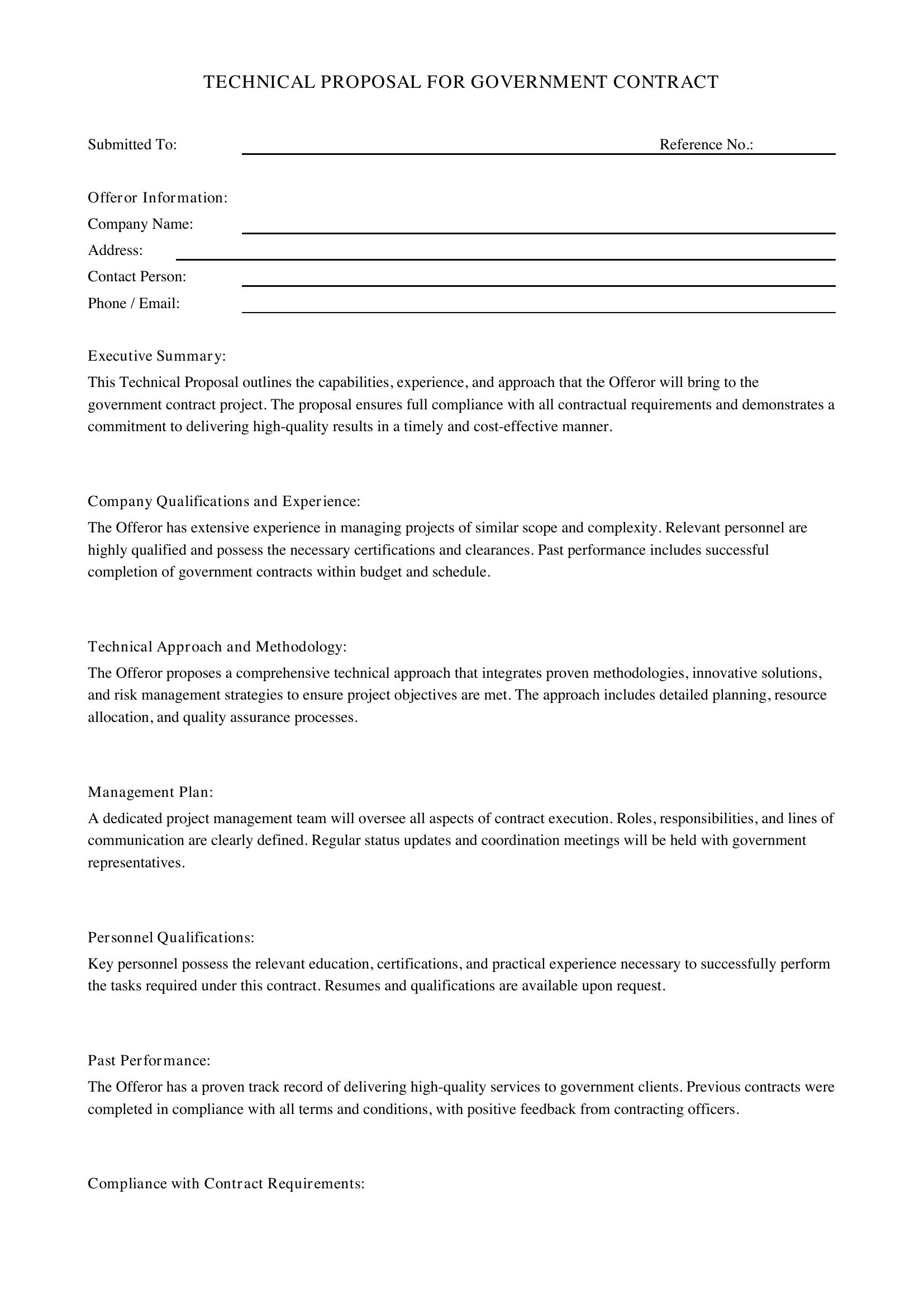 Technical Proposal For Government Contract Template - US
