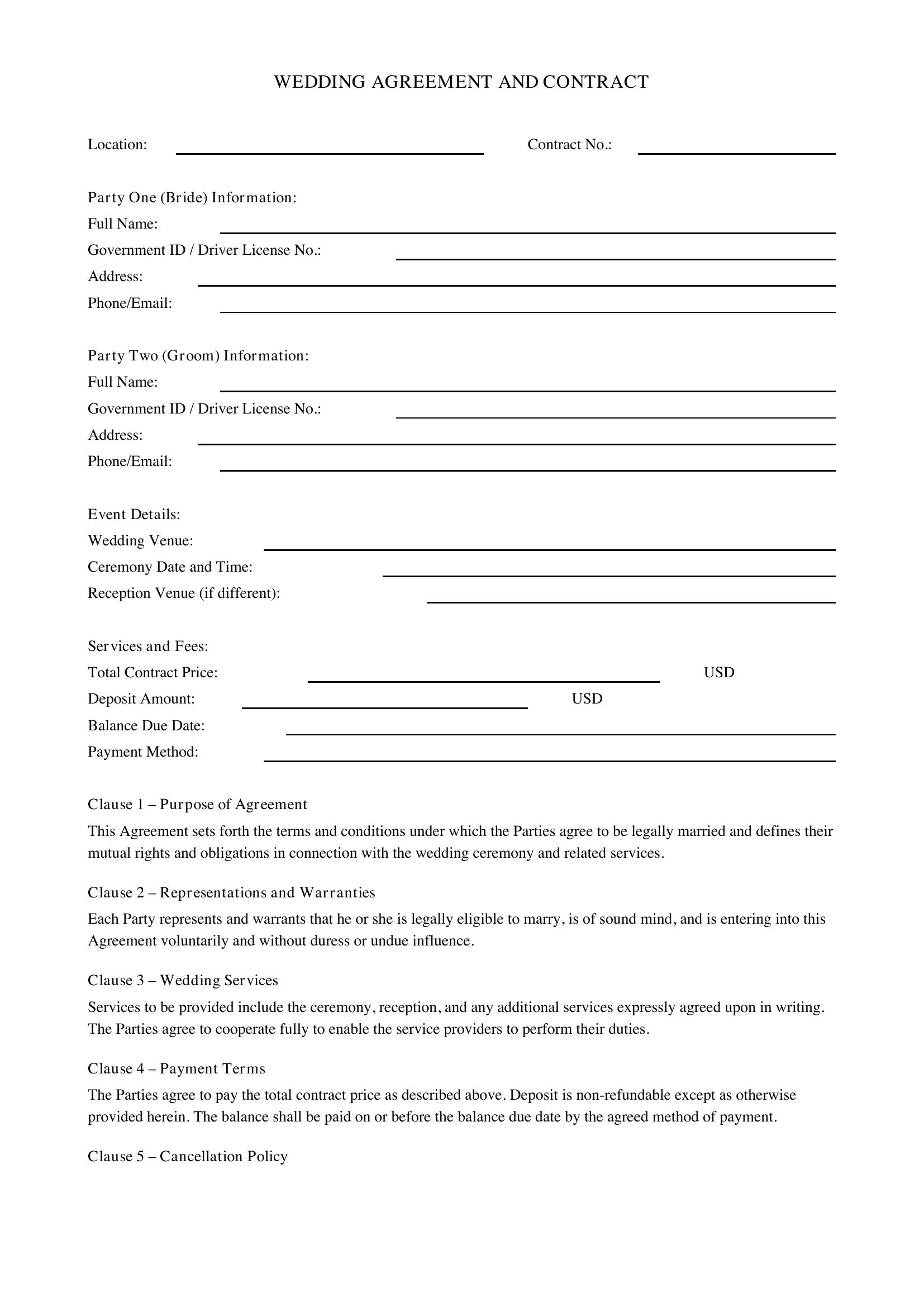 Wedding Contract Template - US