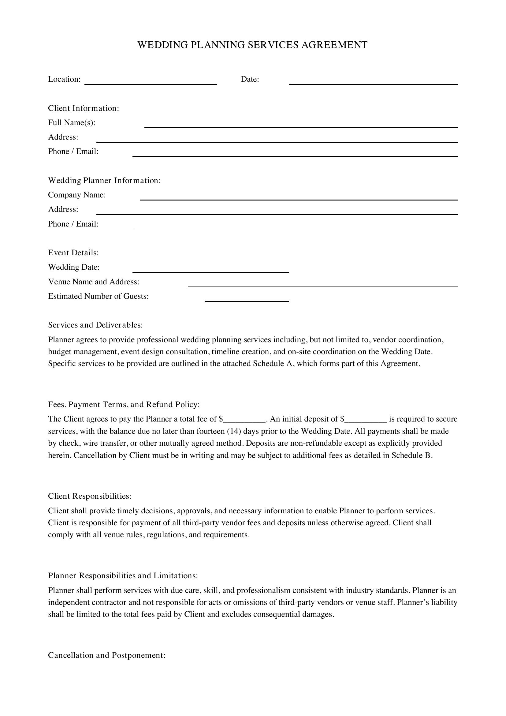 Wedding Planning Contract Template - US